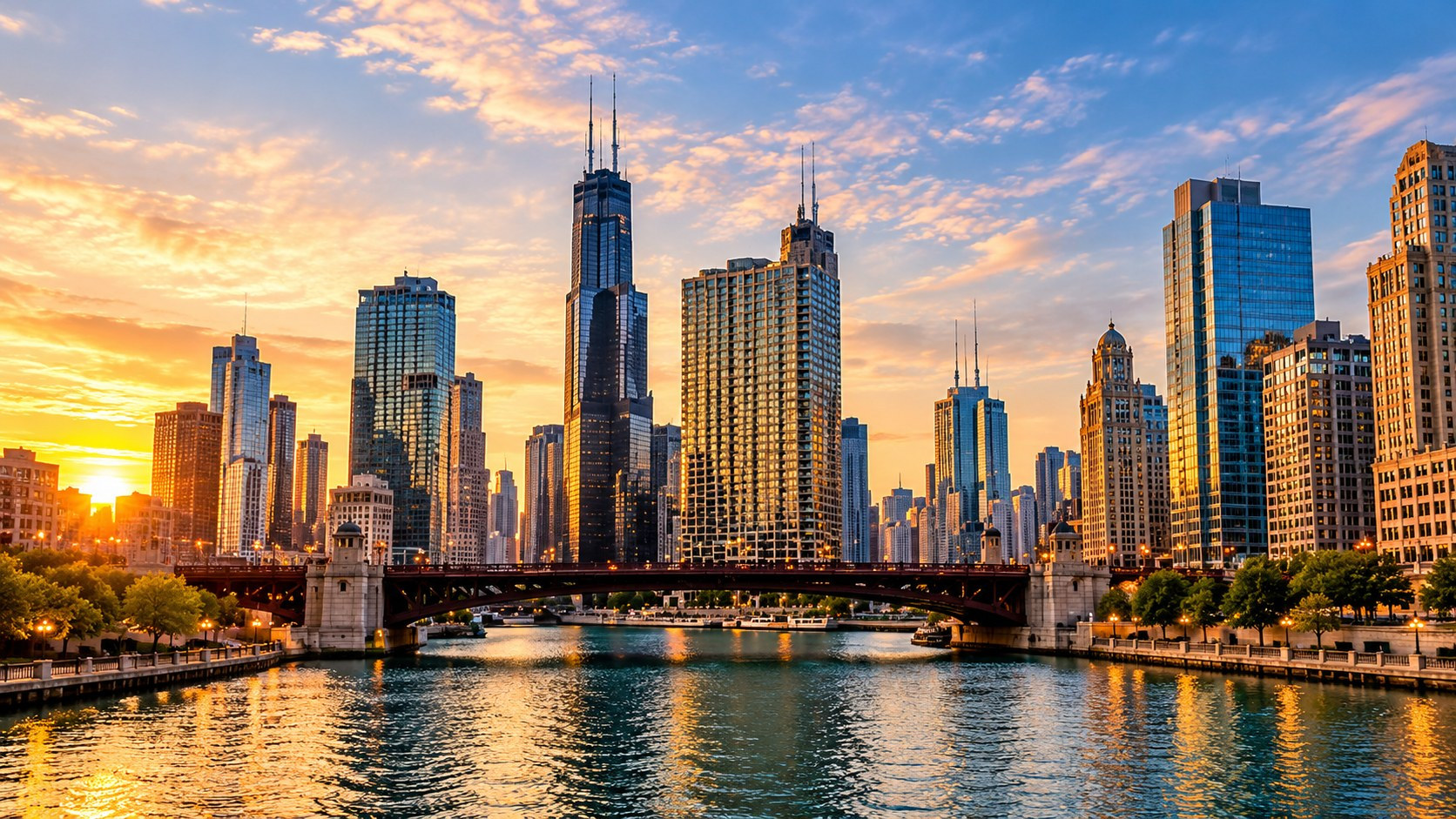Chicago skyline and river from approved design